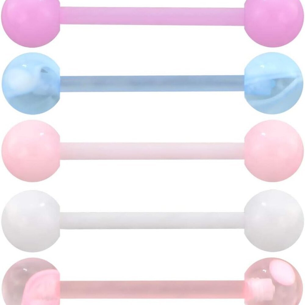 5PCS Acrylic Tongue Bars 14G Candy Colors Comfortable Piercing Jewelry